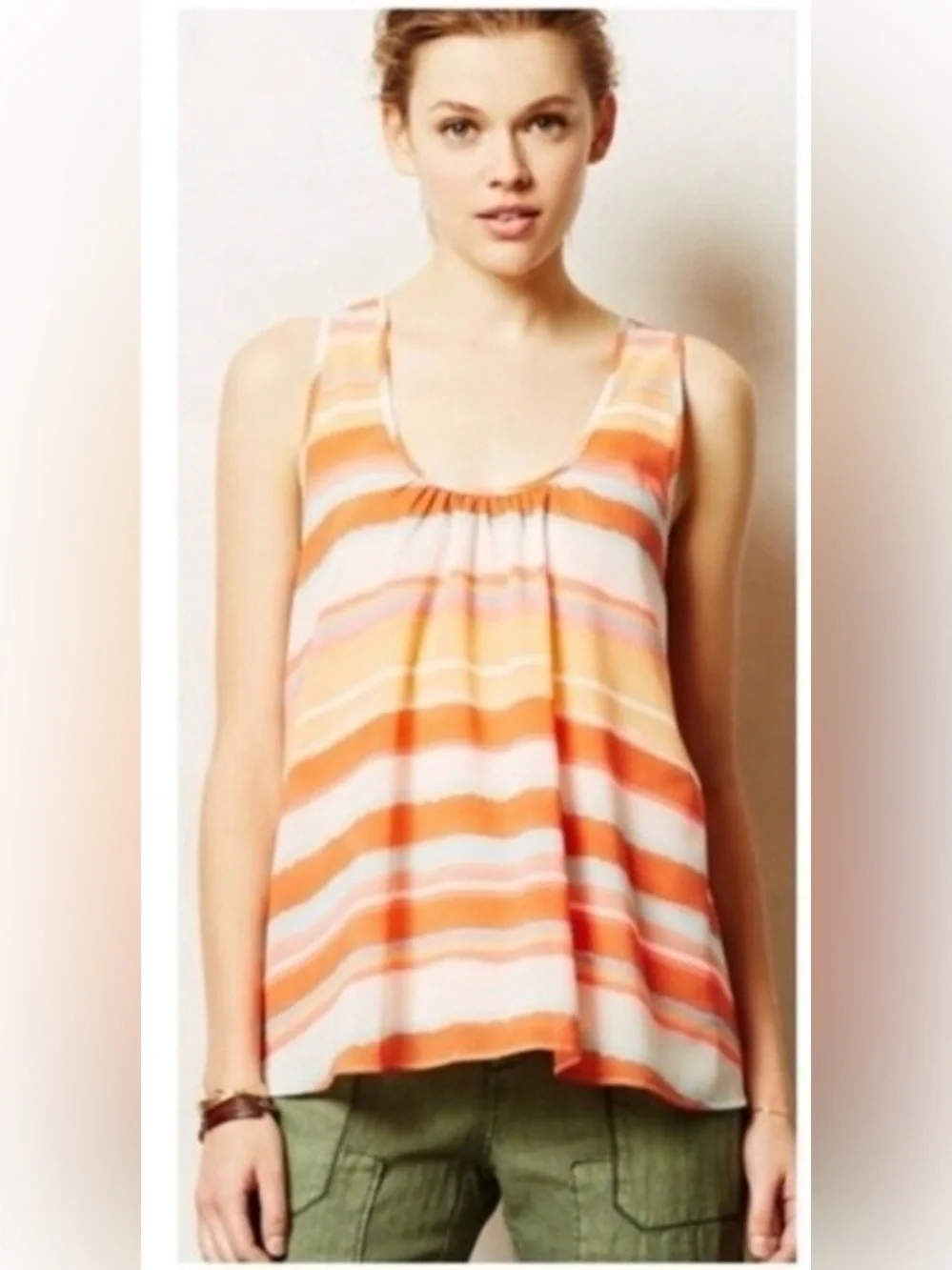 🧩Meadow Rue Anthropologie Orange Striped sleeveless Tank Top size M GUC